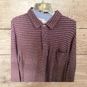 Faherty Polo Organic Cotton Shirt Mens Size L Plum Blue Striped
